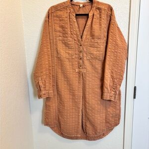Anthropologie Pilcro Tunic Top Seersucker Button Down Kurti Dark Orange Boho M